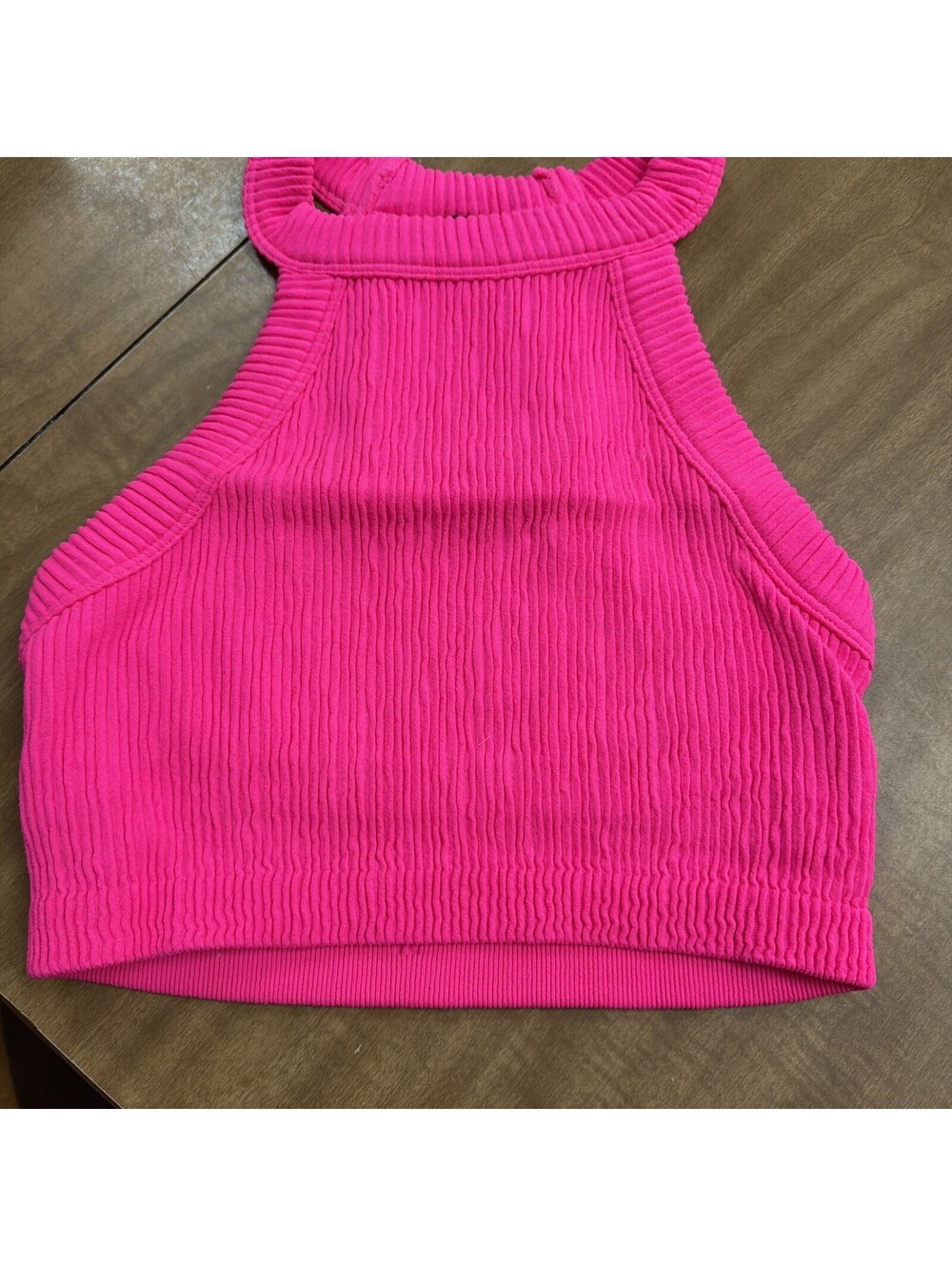 Ava lane Boutique  Seamless Ribbed Bra Top Hot Pink Fuschia XS High Neck Cropped